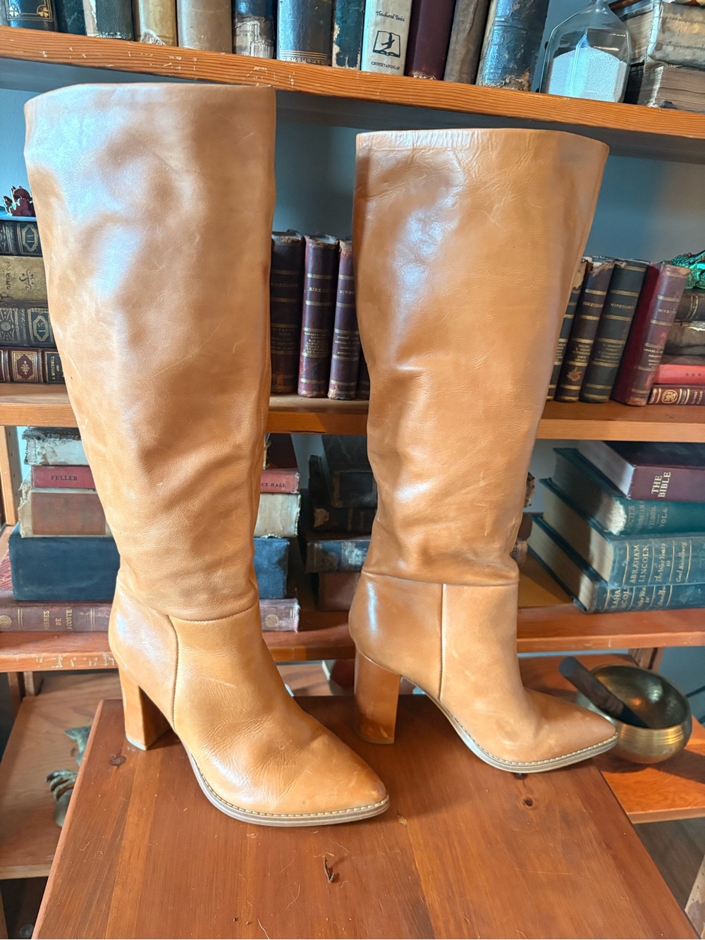 Nine West Tall Leather Brixie Boots in Tan